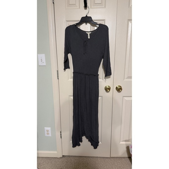Matilda Jane Charcoal Gray Tie Neck 3/4 Sleeve Maxi Dress Women's Size M - Picture 2 of 5